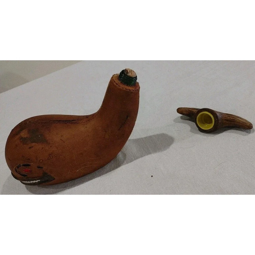 Vintage Rare Italian Leather Whale Bottle Decanter